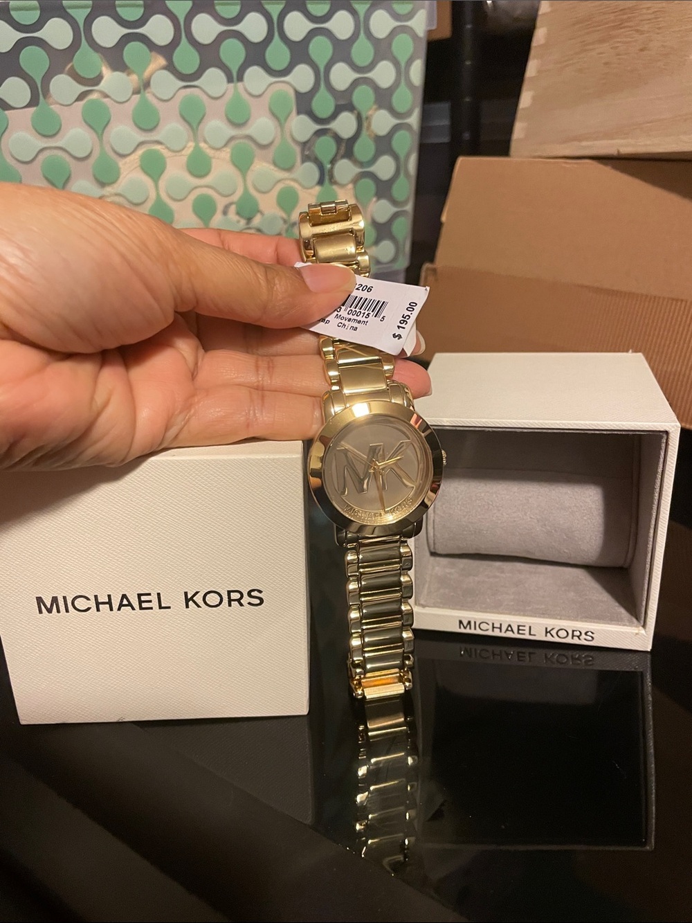 Michael Kors Gold-Tone MK Logo Bracelet Watch